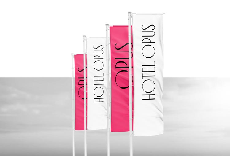 Flag med Hotel Opus' karakteristiske font - designet af Creative ZOO.